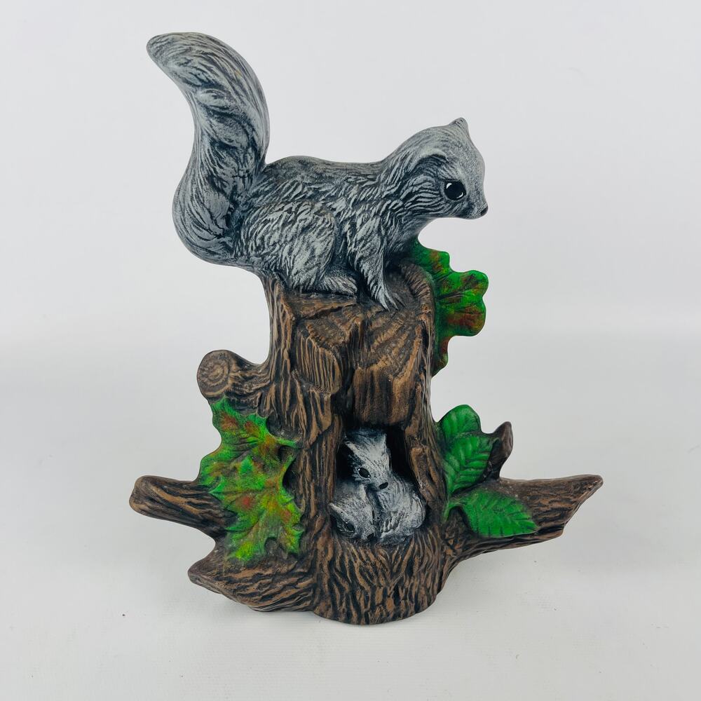 Vintage Ceramic Squirrels in Tree Figurine 7 1/2"